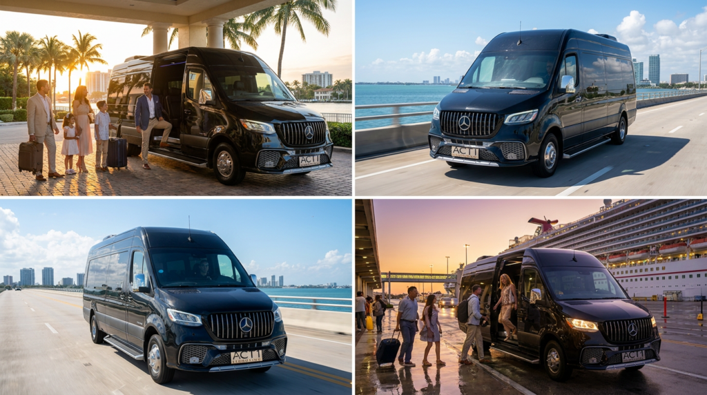 Luxury sprinter van providing cruise port transfer service in South Florida